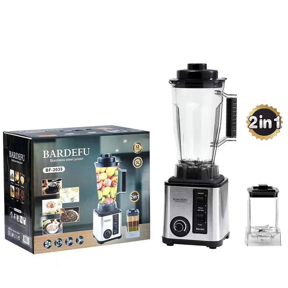 Bardefu blender with packaging and additional blender attachment on a white background